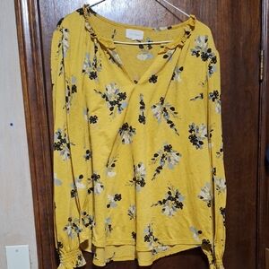 MELLODAY Mustard Floral Long Sleeve Blouse